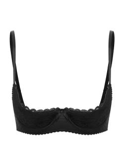 FEESHOW Damen BH Hebe Brustfrei BH Busenfrei Offene Brüste Dessous Spitze Unterbrust Bralette Erotische Unterwäsche Lingerie Schwarz_A 5XL von FEESHOW