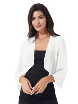 FEESHOW Damen Chiffon Bolero Strickjacke Kurz Elegant Festlich Casual Lange/Kurze Ärmel Cardigan Shrug Top Open Front F_Elfenbein M von FEESHOW