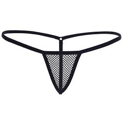 FEESHOW Damen G-String Mini Stringtanga Höschen Durchsichtig Micro Tanga T-Back Fischnetz Dessous Schwarz Schwarz XL von FEESHOW