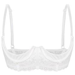 FEESHOW Damen Hebe BH Brust Offen Transparente Spitze/Leder Bra Mit Bügel Verführerische Dessous Reizwäsche Oberteile A_Weiß XXL von FEESHOW