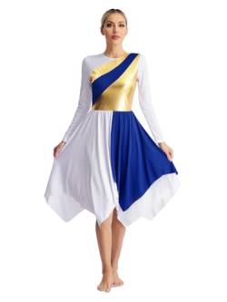 FEESHOW Damen Lyrische Tanzkleider Liturgisch Lob Kleid Kirche Anbetung Gebet Kleider Langarm Swing Party Abendkleid Ballkleid Ballsaal Tanzkleidung Blau_C S von FEESHOW