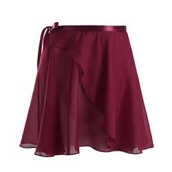 FEESHOW Damen Mädchen Ballettrock Chiffon Tanz Rock Asymmetrischer Wickelrock Mini Gymnastikrock Tanzkostüm Wine Red One Size von FEESHOW