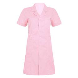 FEESHOW Damen Medizinische Uniform Krankenschwester Pflege Kurzarm Kleid Arztkittel Labormantel Baumwolle Rosa Small von FEESHOW