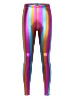 FEESHOW Damen Metallic Leggings Glänzende Kunstleder Hose Pants Shiny Hoher Taill für Party Tanz Disco Kostüm Fasching Karneval Bunt One Size von FEESHOW