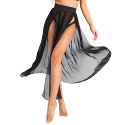 FEESHOW Damen Strandrock Lang Transparent Strandkleider Bikini Badeanzug Vertuschung Wickeltuch mit Schlitz Strandmode Schwarz S von FEESHOW