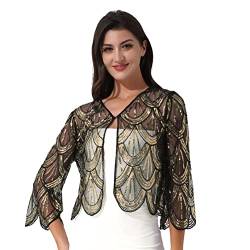 FEESHOW Damen Umhang Cape Retro Pailletten Stola Schal 1920s Bolero Für Hochzeit Braut Abendkleid Brautkleid Festlich Gala kleid Gold E One Size von FEESHOW