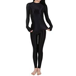 FEESHOW Damen Welook Overall Body Glänzende Öl Ganzkörper Strumpfhose Nylon Strümpfe Leggings Schwarz_B XL von FEESHOW