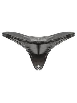 FEESHOW Damen Wetlook Mini String G-String Tanga T-Back Metallic Micro Bikini Slips Reizvolle Dessous Lingerie Swimwear Schwarz_D M von FEESHOW