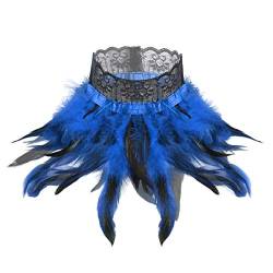 FEESHOW Frauen Gothic Federkragen Feder Spitzen Halsband Choker aus natürliche Feder Viktorianisch Kostüm Halschumuck Party Festival Blau One Size von FEESHOW