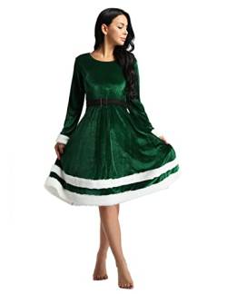 FEESHOW Frauen Weihnachten Kleider Festlich Weihnachtsfrau Nikolaus Kostüm Miss Santa Kleid Vintage Rockabilly Kleid Party Ballkleid Festkleid A Linien Grün XL von FEESHOW