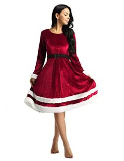 FEESHOW Frauen Weihnachten Kleider Festlich Weihnachtsfrau Nikolaus Kostüm Miss Santa Kleid Vintage Rockabilly Kleid Party Ballkleid Festkleid A Linien Rot L von FEESHOW