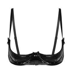 FEESHOW Frauen Wetlook Offene Büste BH Büstenhebe Bra Top Lackleder Brust Körper Harness Brustfrei Dessous Lingerie Schwarz D 5XL von FEESHOW