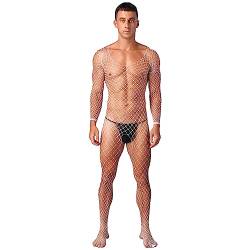 FEESHOW Herren Bodystocking Sexy Ouvert Transparent Netz Overall Ganzkörperanzug Netzstrumpfhose Erotische Unterwäsche K_Weiß Einheitsgröße von FEESHOW