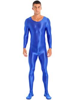 FEESHOW Herren Glänzend Nylon Bodysuit Overall Einteiler Sport Body Gymnastikanzug Trikot Leotard Ganzkörper Strumpfhose Nachtwäsche B_Blau XL von FEESHOW