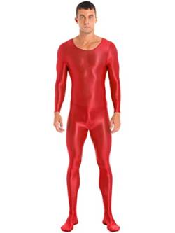 FEESHOW Herren Glänzend Nylon Bodysuit Overall Einteiler Sport Body Gymnastikanzug Trikot Leotard Ganzkörper Strumpfhose Nachtwäsche B_Rot XL von FEESHOW