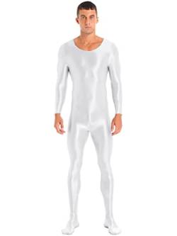 FEESHOW Herren Glänzend Nylon Bodysuit Overall Einteiler Sport Body Gymnastikanzug Trikot Leotard Ganzkörper Strumpfhose Nachtwäsche B_Weiß XL von FEESHOW