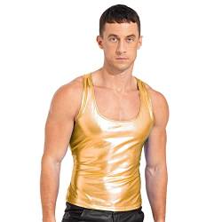 FEESHOW Herren Metallic Shirt Unterhemd Kunstleder Ärmellos Männer Glänzende Muskelshirts Achselhemd Top Slim Fit Gold E XL von FEESHOW