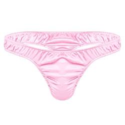 FEESHOW Herren Mini Slip Strings Tanga High Cut Bikini Hose Männer Satin Unterwäsche Low Rise M L XL Rosa X-Large von FEESHOW