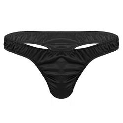 FEESHOW Herren Mini Slip Strings Tanga High Cut Bikini Hose Männer Satin Unterwäsche Low Rise M L XL Schwarz Large von FEESHOW