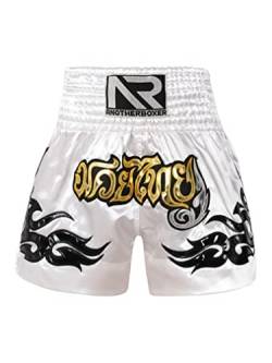 FEESHOW Herren Muay Thai Shorts Training Käfig Kampf Martial Arts Kickboxing K1 Shorts Bekleidung Kurze Jogging Sporthose Weiß XXL von FEESHOW