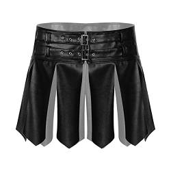 FEESHOW Herren Römischer Soldat Gladiator Kostüm Kilt Knight Rock Leder Vintage Gothic Punk Gürtel Karneval Fasching Cosplay Outfit Schwarz 4XL von FEESHOW