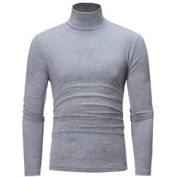 FEESHOW Herren Thermo-Unterhemd Langarm Rollkragenpullover Shirt Elastisch Thermounterwäsche Oberteil Kompression Tops Weich Atmungsaktiv und Warm Grau B M von FEESHOW