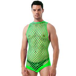 FEESHOW Herren Transparent Netz Bodysuit Unterhemd Aushöhlen Männerbody Stringbody Erotische Dessous Nachtwäsche Grün Einheitsgröße von FEESHOW