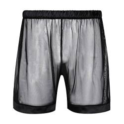 FEESHOW Herren Transparente Boxershorts Netz Shorts Kurze Hose Männer Sexy Unterhose Atmungsaktive Unterwäsche M-4XL Schwarz XXL von FEESHOW