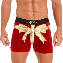 FEESHOW Herren Weihnachtsmann Kostüm Samt Boxershorts Kurze Hose Trunk Männer Sexy Weinachten Unterhose Nachtwäsche Rot_N 3XL von FEESHOW