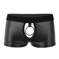 FEESHOW Herren Wetlook Boxershorts Lack Leder Hose Unterwäsche Sexy offener Schnitt Höschen Trunks Hipster Fetisch Clubwear M-3XL Schwarz_D 3XL von FEESHOW