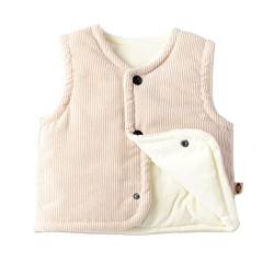 FEESHOW Jungen Mädchen Weste Gepolstert Baby Kinder Fleeceweste mit Süßer Druck Ärmellose Übergangsjacke Warme Herbst Winter Outdoor Weste Beige_C 68-74/6-9 Monate von FEESHOW