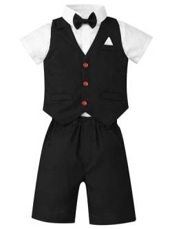 FEESHOW Kinder Baby Jungen Gentleman Anzug Kurzarm Hemd Weste Kurze Hosen Set Taufe Festlich Hochzeit Sommer Outtfit Bekleidung Set A_Schwarz 80-86/12-18 Monate von FEESHOW