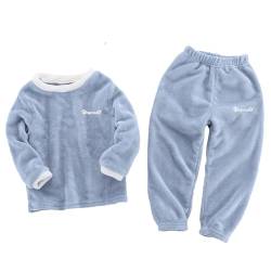 FEESHOW Kinder Flauschiger Schlafanzug Pyjama Set Jungen Mädchen Zweiteiler Winter Warme Fleece Nachtwäsche Hauskleidung Blau D 134-140/9-10 Jahre von FEESHOW