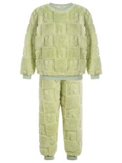 FEESHOW Kinder Flauschiger Schlafanzug Pyjama Set Jungen Mädchen Zweiteiler Winter Warme Fleece Nachtwäsche Hauskleidung Grün L 122-128 von FEESHOW