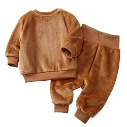 FEESHOW Kinder Flauschiger Schlafanzug Pyjama Set Jungen Mädchen Zweiteiler Winter Warme Fleece Nachtwäsche Hauskleidung Kaffee K 104-110 von FEESHOW