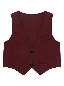 FEESHOW Kinder Jungen Anzugweste Festlich Hochzeit Gentleman Anzug Weste Festzug Coat Gr.80-164 Burgundy_G 122-128/7-8 Jahre von FEESHOW