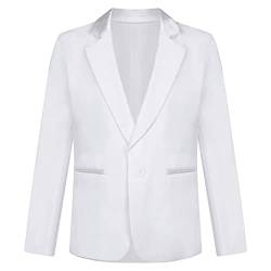 FEESHOW Kinder Jungen Blazer Festlich Anzug Jacke Sakko Slim Fit Freizeit Hochzeit Tuxedo Jacke Mantel B_Weiß 134-140/9-10 Jahre von FEESHOW