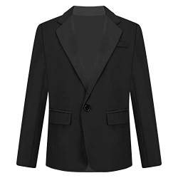 FEESHOW Kinder Jungen Blazer Festlich Anzug Jacke Sakko Slim Fit Freizeit Hochzeit Tuxedo Jacke Mantel C_Schwarz 122-128/7-8 Jahre von FEESHOW