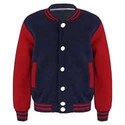 FEESHOW Kinder Jungen Mädchen Mode Jacke Baseball Varsity Stil Strickjacke Cardigan Baseballjacke Schuluniform Jacke Winter Herbst Outerwear Navy Blau B 134-140/9-10 Jahre von FEESHOW