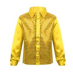 FEESHOW Kinder Jungen Pailletten Hemd Glitzer Disco Shirt Top Langarm Kinder Tanz Kostüm Jazz Party Performance Gold 110-116/5-6 Jahre von FEESHOW