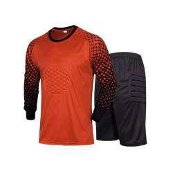 FEESHOW Kinder Jungen Torwarttrikot Fußball Training Outfit Gepolsterte Torwartshirts Shorts Protektorenhose Set Schwammschutz A_Orange 116-122/6-7 Jahre von FEESHOW