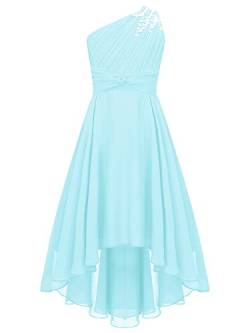 FEESHOW Kinder Mädchen Blumenmädchenkleid Festlich EIN-Schulter Design Chiffonkleid Hochzeit Party Abendkleid Geburtstag Festzug Outfit A_Hellblau 158-164/13-14 Jahre von FEESHOW