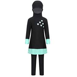 FEESHOW Kinder Mädchen Burkini Badeanzug Muslimische Islamische Bescheidene Bademode Schwimmbekleidung Full Cover Muslim Swimwear Schwarz+Turkis 152-164 von FEESHOW