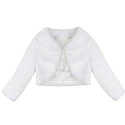 FEESHOW Kinder Mädchen Elegant Schulterjacke Festlich Bolero Kunstpelzjacke Winter Warm Faux Mantel Kurz Coat Wintejacke für Hochzeit Kommunion Elfenbein 122-128/ von FEESHOW