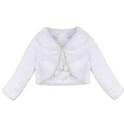 FEESHOW Kinder Mädchen Elegant Schulterjacke Festlich Bolero Kunstpelzjacke Winter Warm Faux Mantel Kurz Coat Wintejacke für Hochzeit Kommunion Weiß 92-98 von FEESHOW