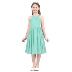 FEESHOW Kinder Mädchen Festliche Chiffon Kleider Hochzeit Blumenmädchenkleid Neckholder Prinzessin Kleid Abendkleid Partykleid für Cocktail Geburtstag Festzug Mintgrün 128/8 Jahre von FEESHOW