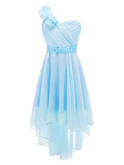 FEESHOW Kinder Mädchen Kleid Festlich Chiffonkleid mit Blumen-Einschulter Design Blumenmädchenkleid Abendkleid für Hochzeit Geburtstag Party Hellblau_E 134-140/9-10 Jahre von FEESHOW