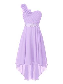 FEESHOW Kinder Mädchen Kleid Festlich Chiffonkleid mit Blumen-Einschulter Design Blumenmädchenkleid Abendkleid für Hochzeit Geburtstag Party Lavendel_E 134-140/9-10 Jahre von FEESHOW