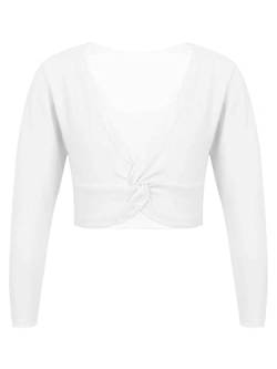 FEESHOW Kinder Mädchen Schulterjacke Langarm Ballett Bolero Top Tanz Gymnastik Jäckchen Baumwolle/Mesh Weiß C 152-164/12-14 Jahre von FEESHOW