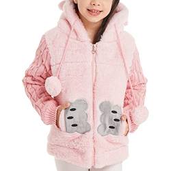 FEESHOW Kinder Mädchen Warme Teddy Fleece Jacken Mäntel mit Kapuze Niedliche Bär Ohr Hoodie Kapuzenjacke Übergangsjacke Herbst Winter Outwear Rosa 134-140 von FEESHOW